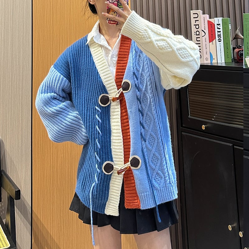 【outer】ドッキングVネック配色ニットカーデ　M17886