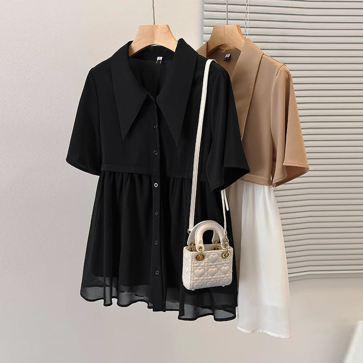 【dress】韓国系超人気切り替えシャツワンピースゆったり　M16780