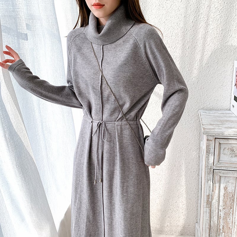 【dress】目立つ！ハイネック無地ニットワンピース　M17663