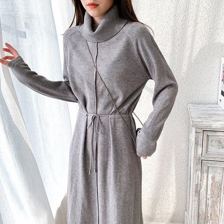 【dress】目立つ！ハイネック無地ニットワンピース　M17663