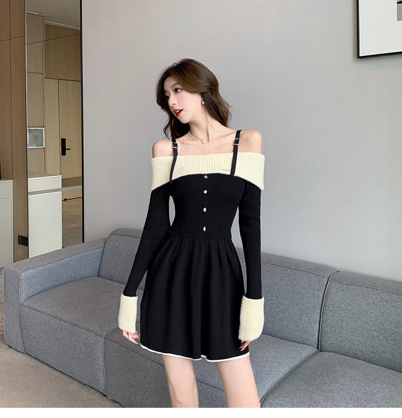 【dress】オフショルダーニットワンピース　M18362