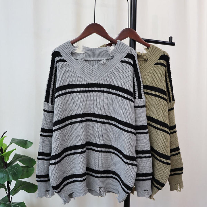 【tops】ボーダー柄ニットセーター　M18675