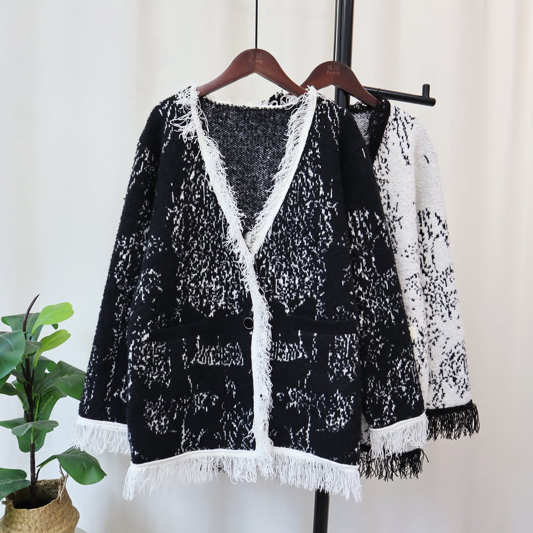 【outer】Vネックフリンジニットカーデ　M17969