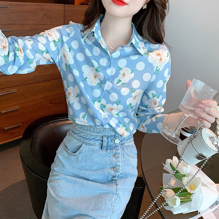 【tops】大人らしい プリントシャツトップス着心地良い　M17228