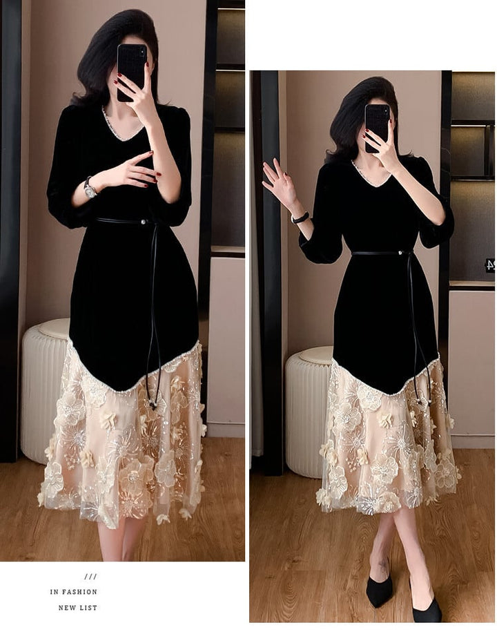 【dress】レース切り替ワンピース　M26931