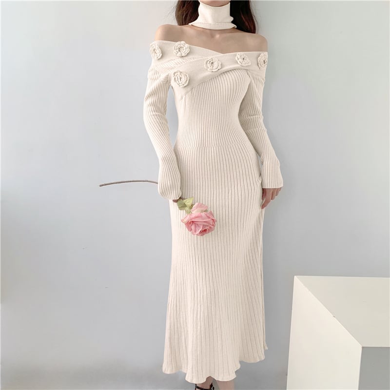【dress】ボートネックニットワンピース　M18127
