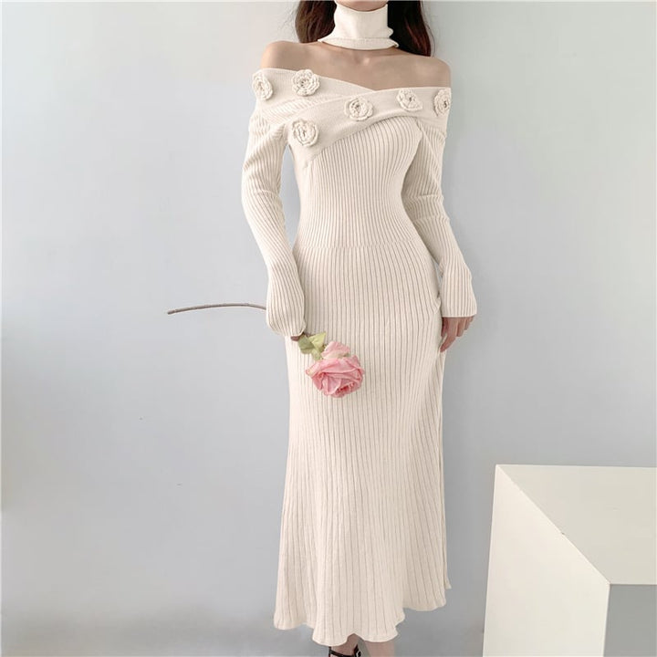【dress】ボートネックニットワンピース　M18127