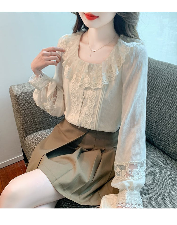 【tops】レース切り替えスウィートシャツトップス　M17344