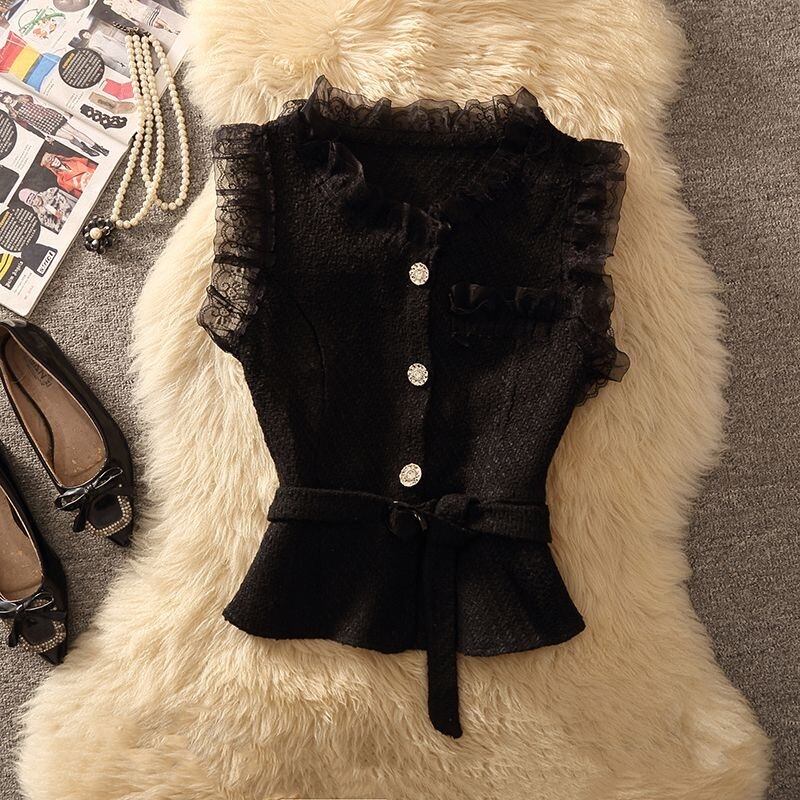 【tops】ツイードギャザーフリルジレ　N2252