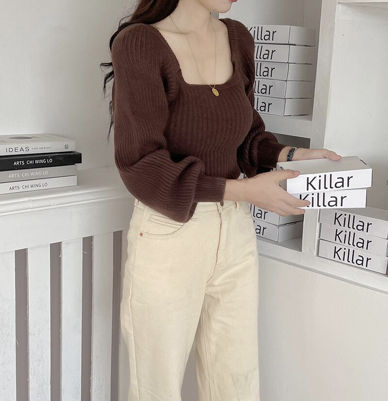 【tops】パフスリーブニットトップス　M18836