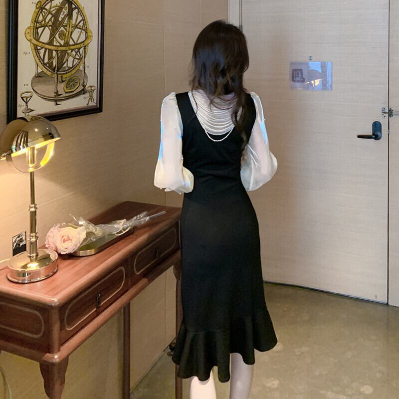 【dress】高級感 エレガントオシャレ切り替えワンピース　M17480