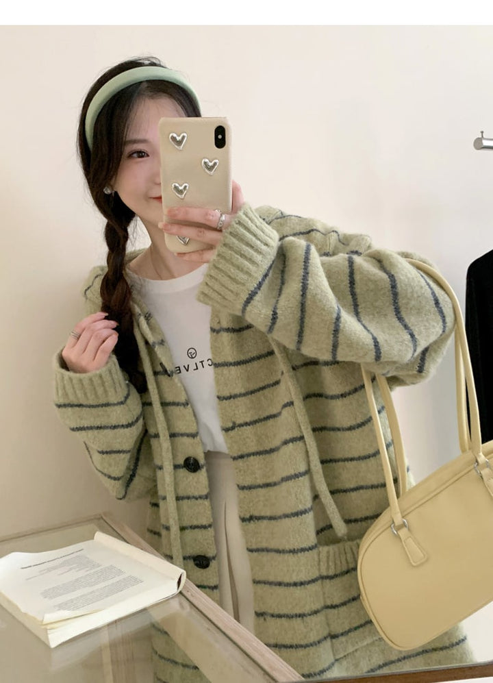 【outer】ボーダー柄ニットカーデ　M26958