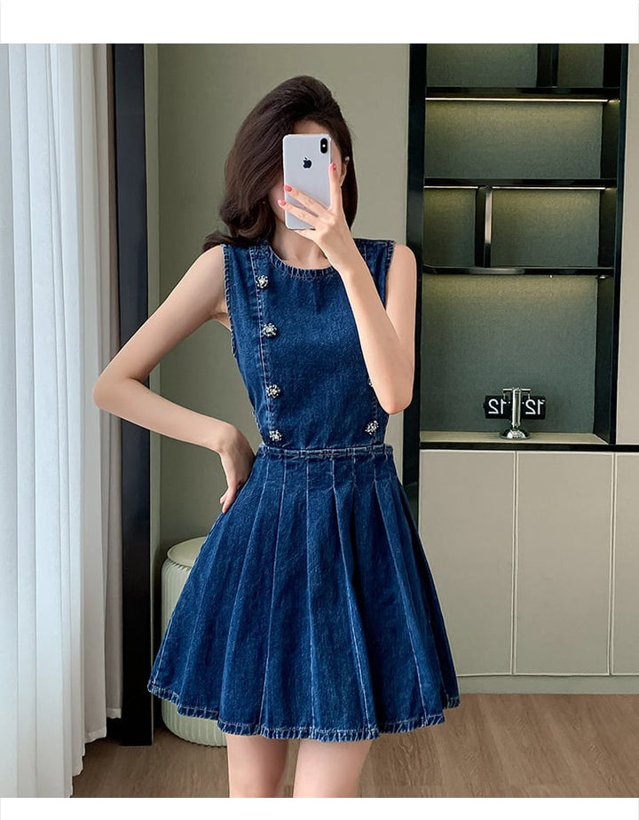 【dress】ノースリーブデニムワンピース　M24567