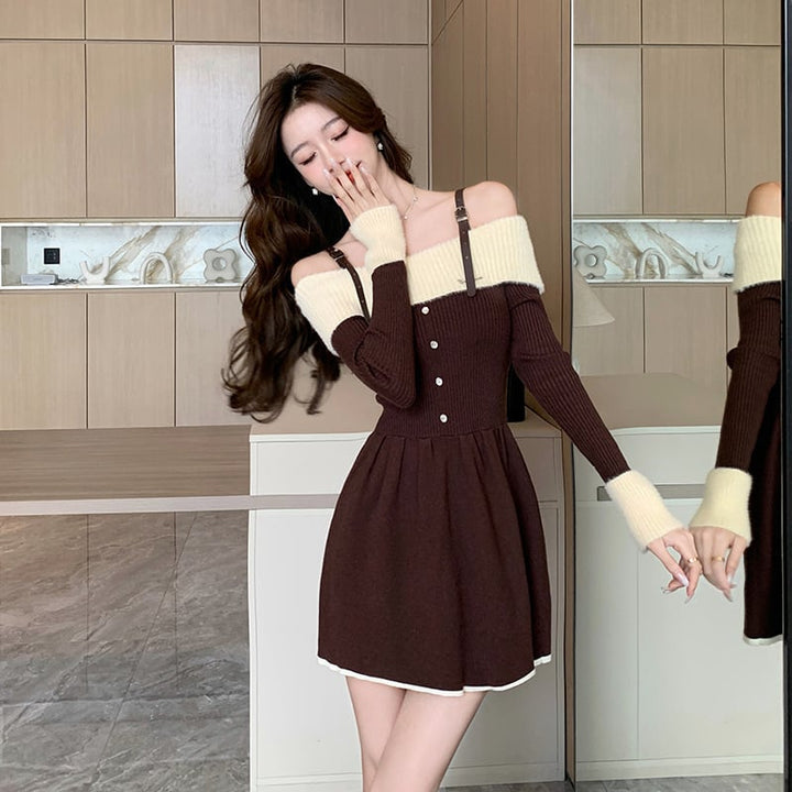 【dress】オフショルダーニットワンピース　M18362