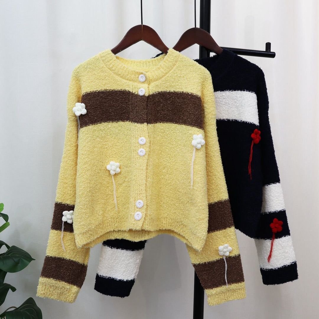 【outer】ボーダー柄ニットカーデ　M18782