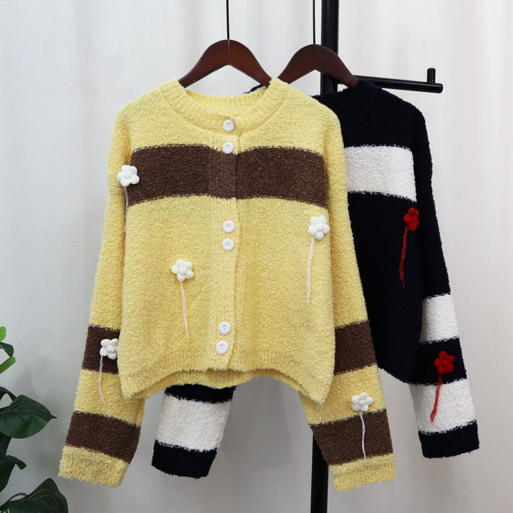 【outer】ボーダー柄ニットカーデ　M18782