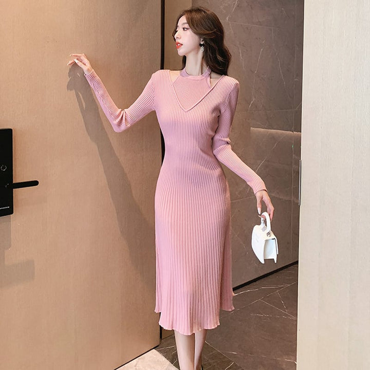 【dress】細身効果抜群♪エレガントニットワンピース　M17583