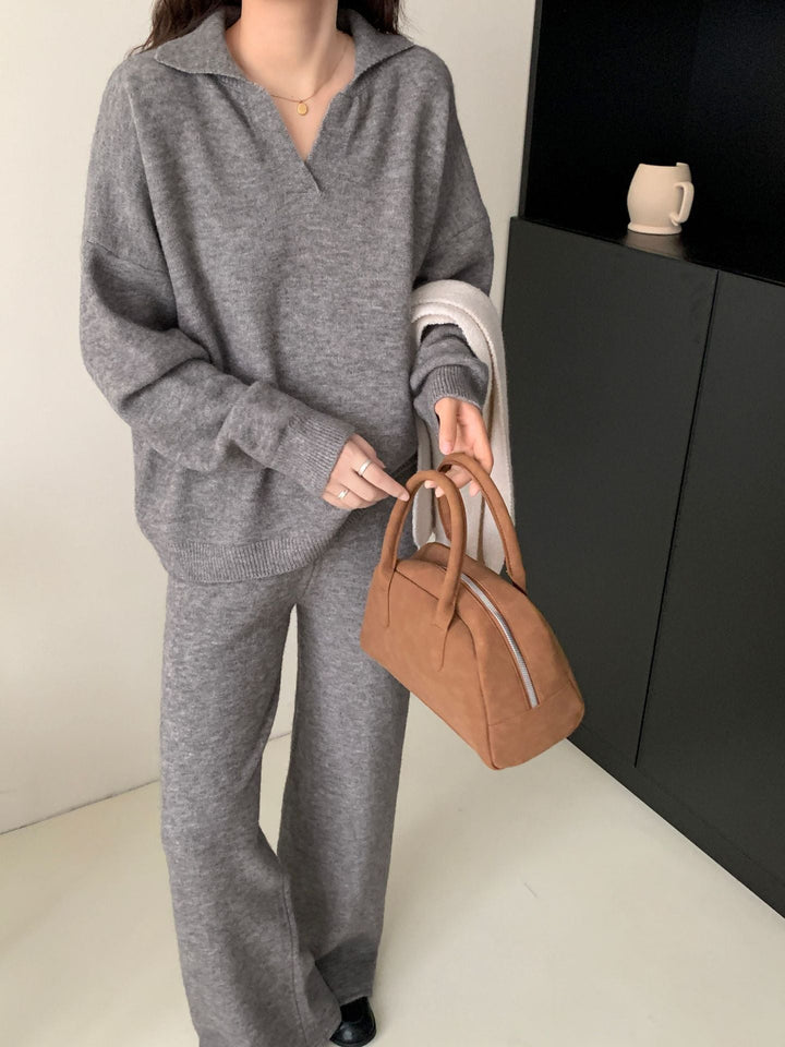 【set】ニットセーター×ワイドパンツセット　M26089