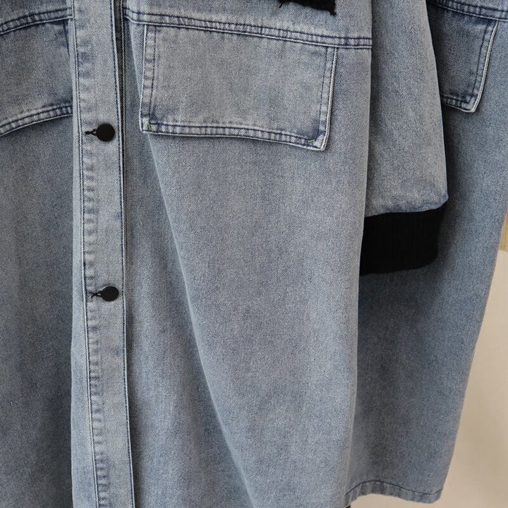 【outer】ロング丈デニム切り替えニットカーデ　M26677