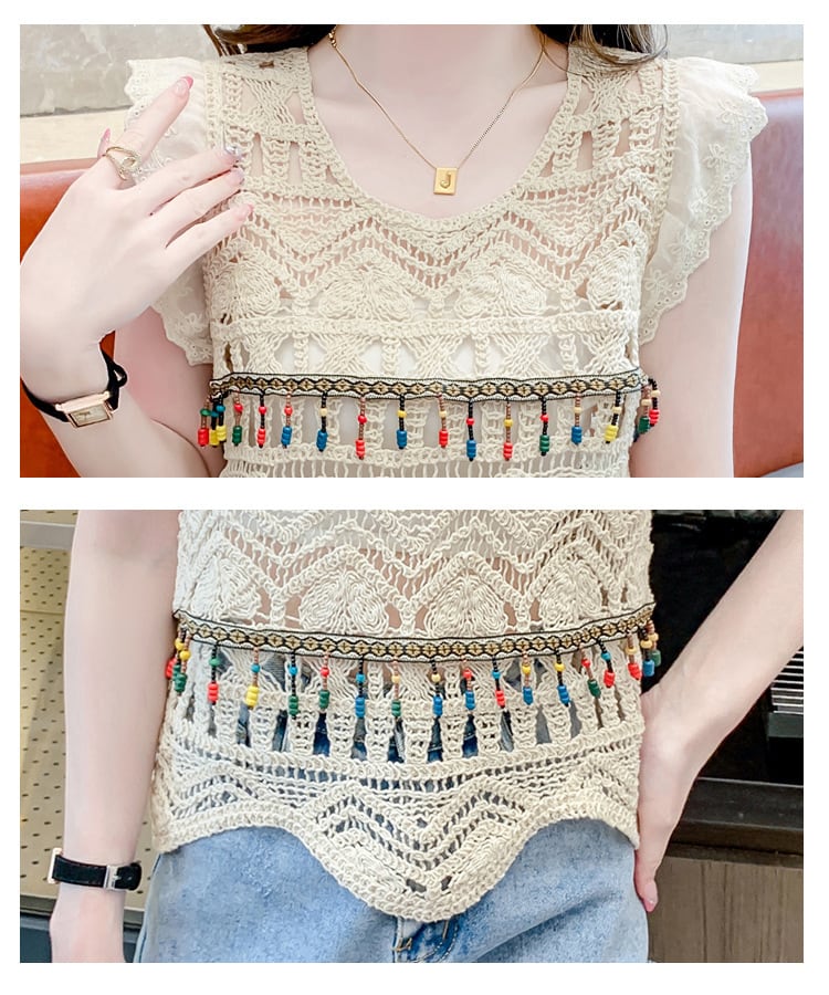 【tops】大人可愛いカットワークノースリーブトップス　M17059