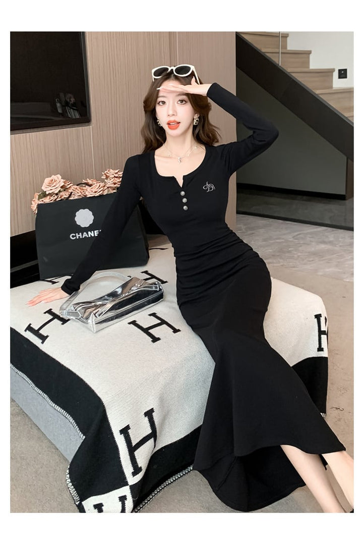 【dress】マーメイドVネックワンピース　M18284