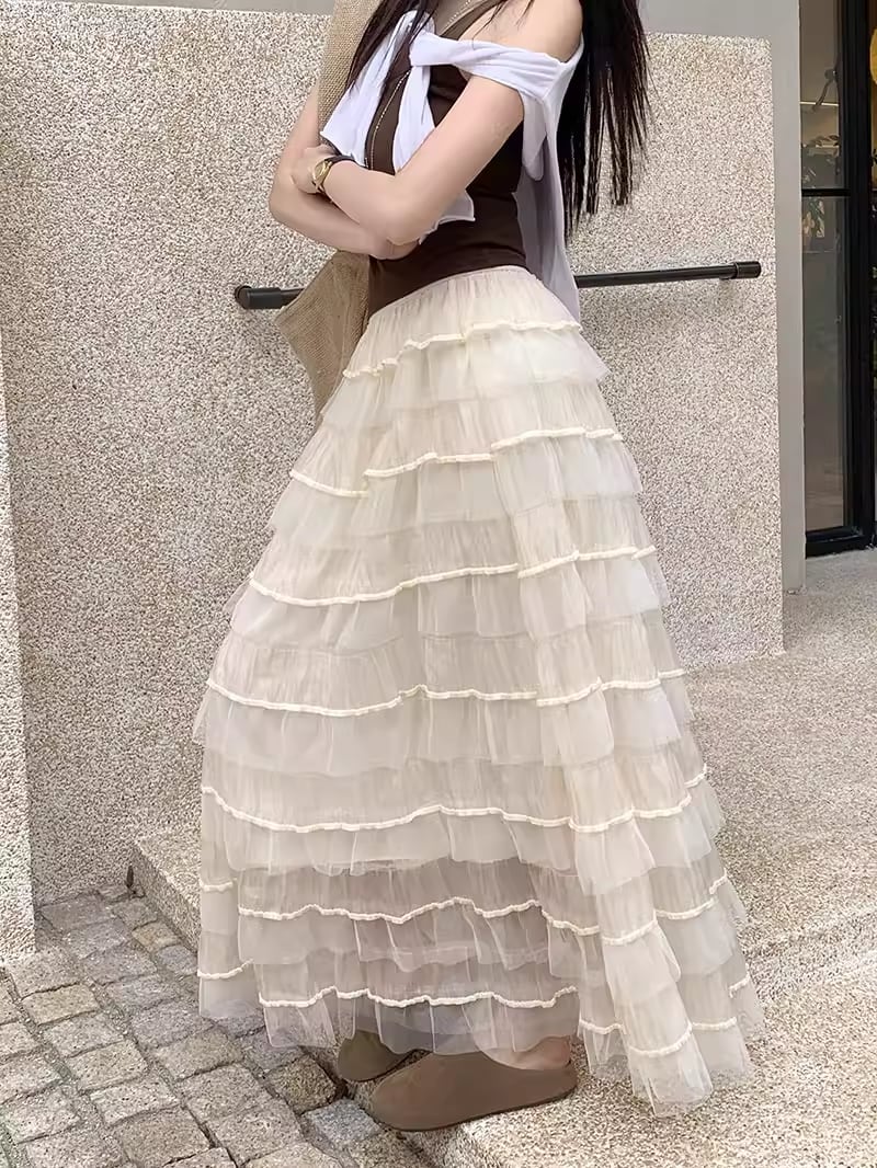 【bottoms】ロングティアードスカート Q8253