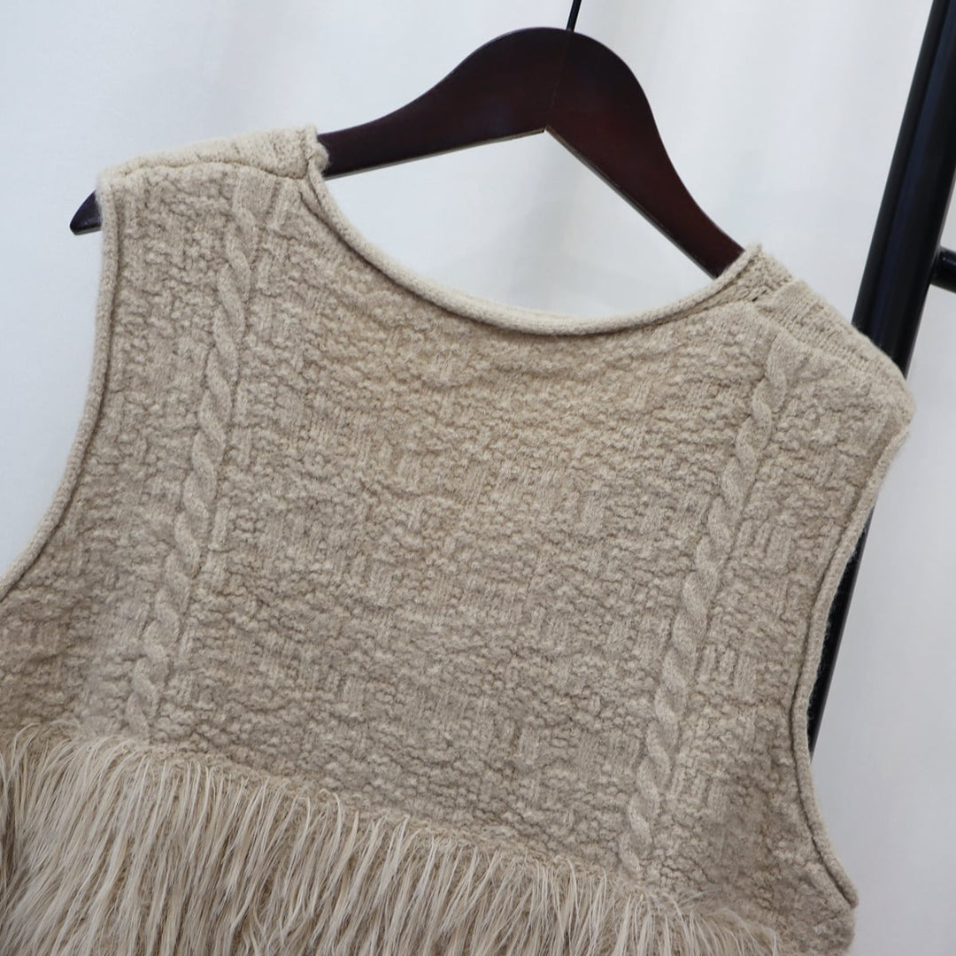 【tops】Vネックフェザーニット切り替えジレ　M17784