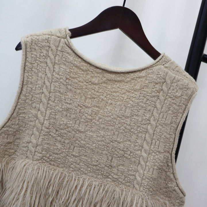 【tops】Vネックフェザーニット切り替えジレ　M17784