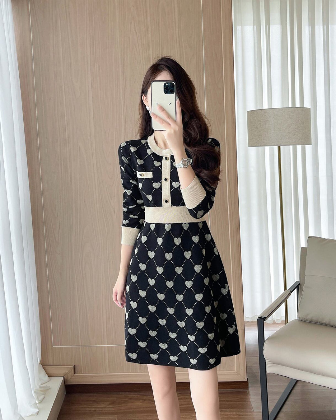 【dress】ハート柄ニットワンピース Q7296
