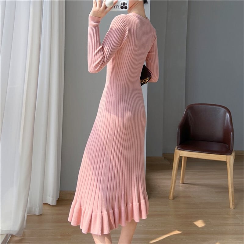 【dress】フリルニットワンピース　M18383