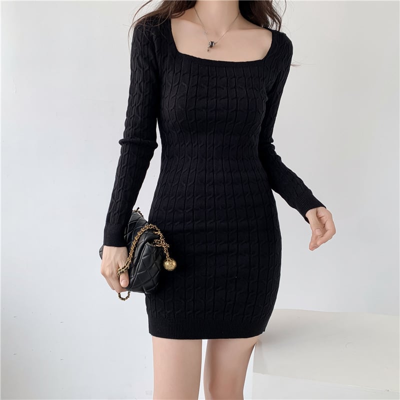【dress】無地ニットワンピース　M18023