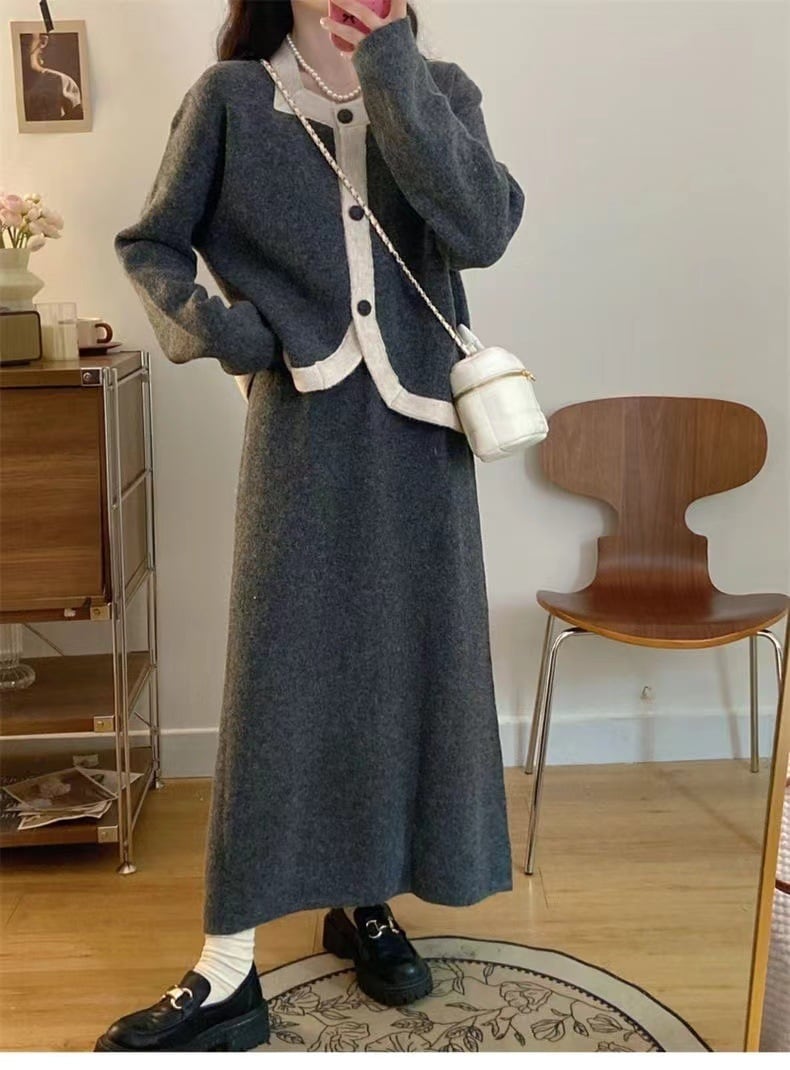 【set】ニットカーデ+スカートセット　M26536
