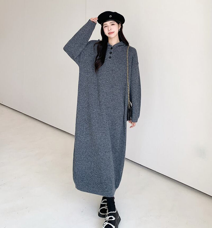 【dress】フード付きロングニットワンピース　N2186