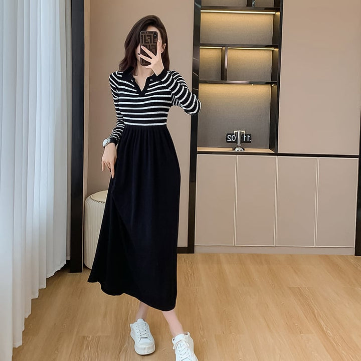 【dress】ボーダー柄ドッキングワンピース　M18390