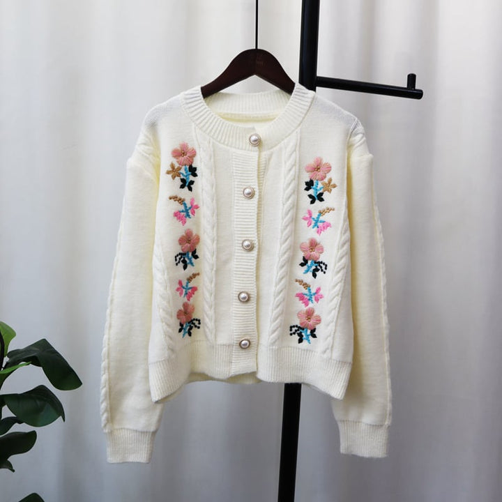 【outer】刺繍クルーネックニットカーディガン　M17783