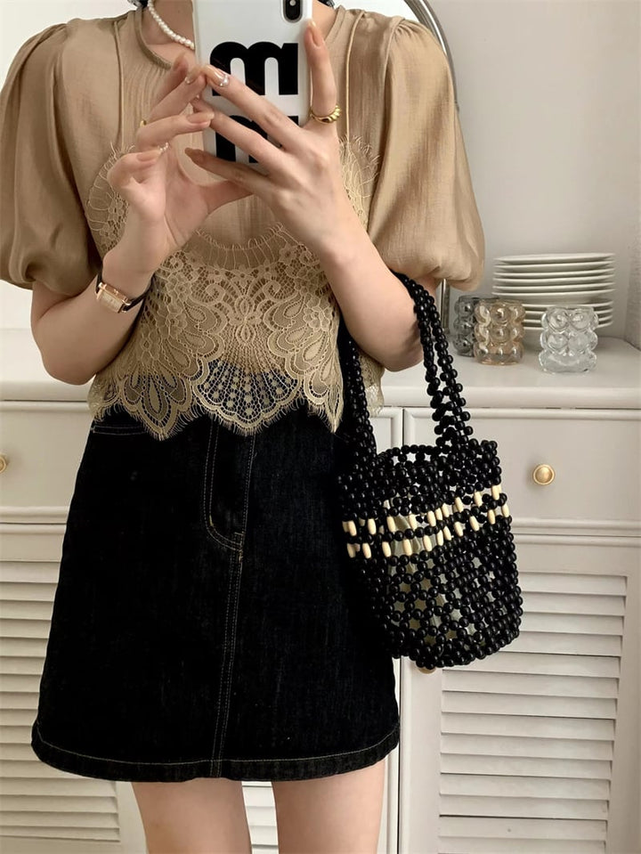 【tops】レース切り替えトップス　M24462