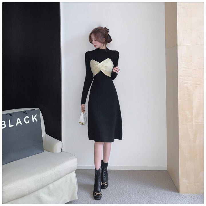 【dress】リボン切り替えニットワンピース　M28579