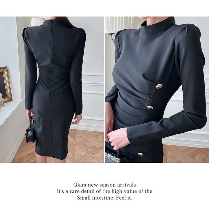 【dress】ボタンデザインスリットワンピース　M18239