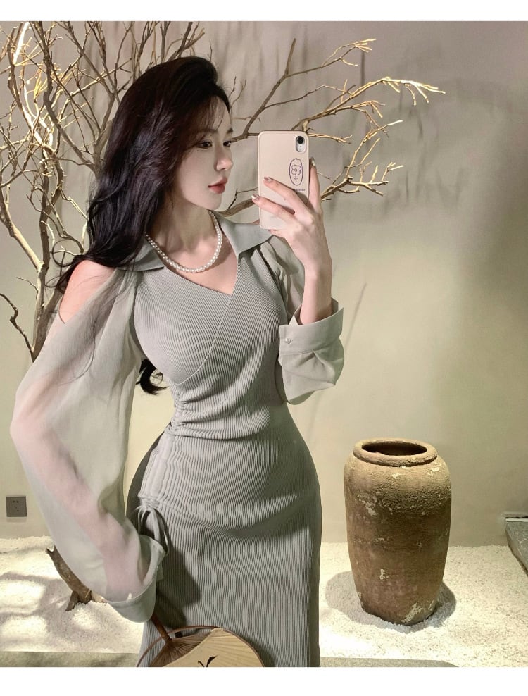 【dress】女性力を高める～オフショルダーニットワンピース　M17054