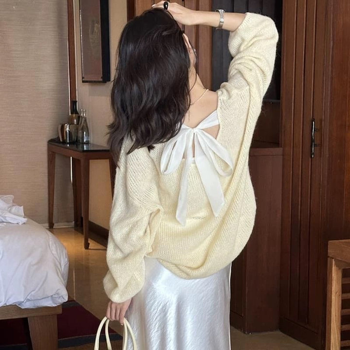 【tops】バックリボンニットトップス Q8242