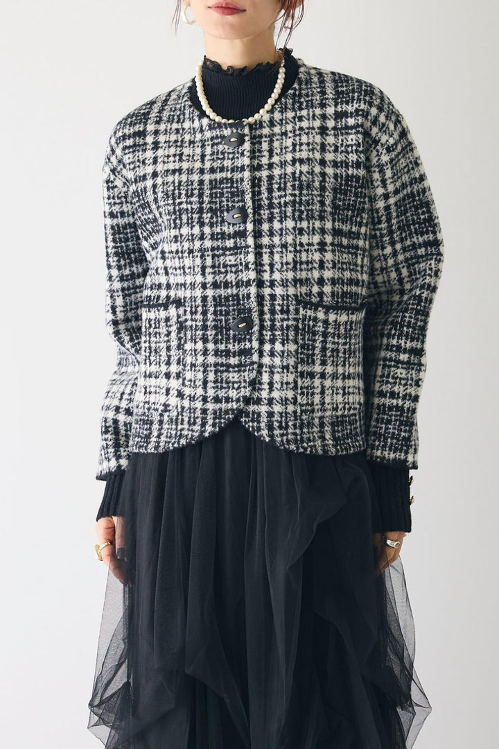 【outer】チェック柄ショートコート　M28385