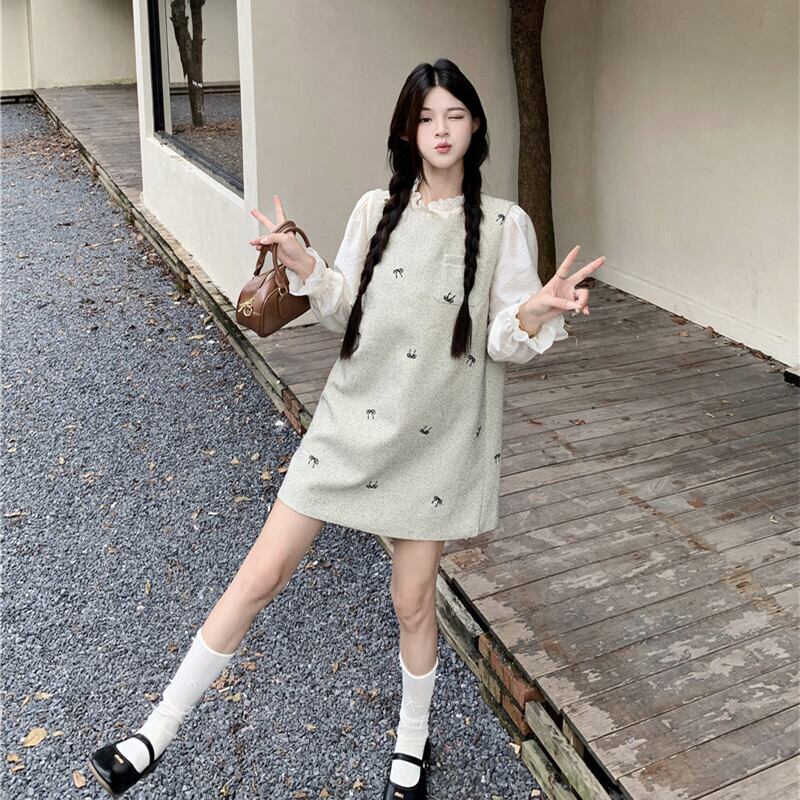 【set】シャツトップス×ベストワンピースセット　M27497
