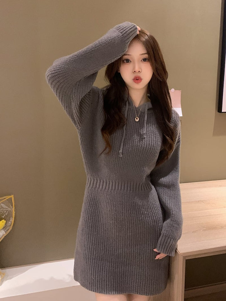 【dress】フード付きニットワンピース　M25351
