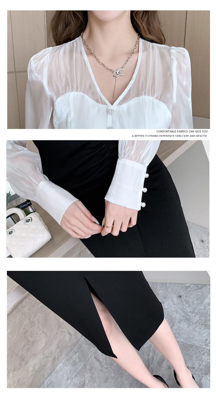 【dress】Vネックドッキングワンピース　M26462