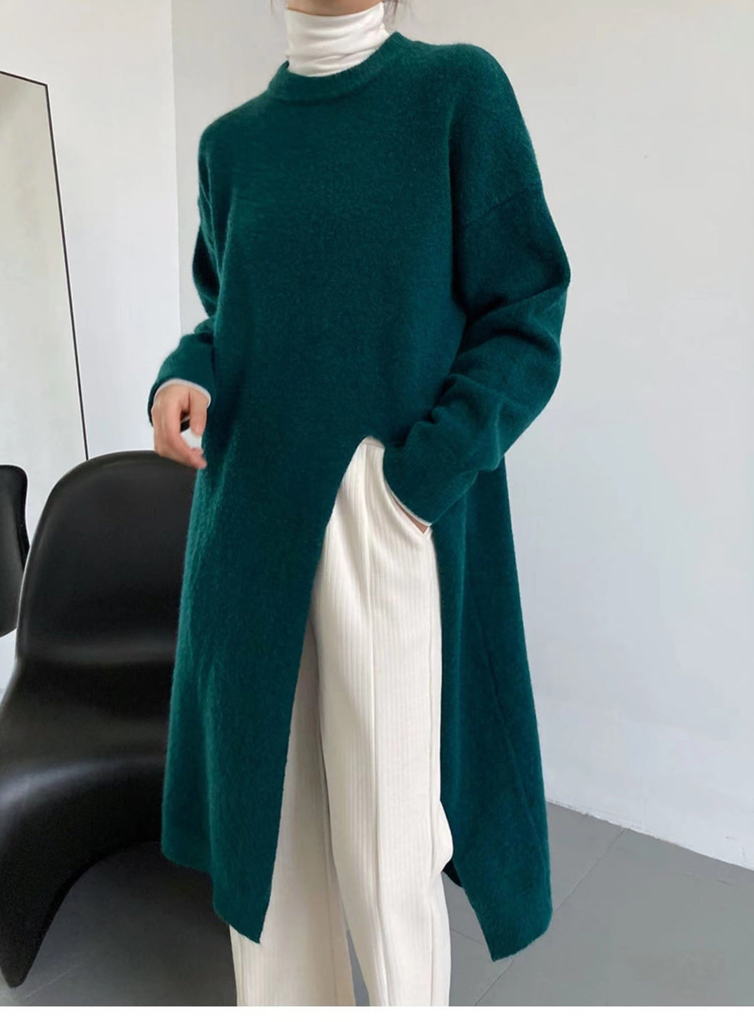 【dress】スリット無地ニットワンピース　M18038