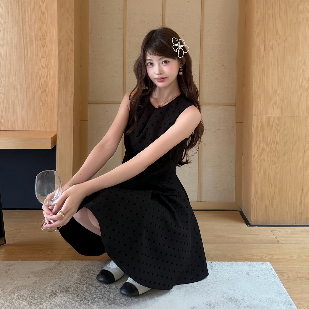 【dress】リボンドット柄ミニワンピース　N3586