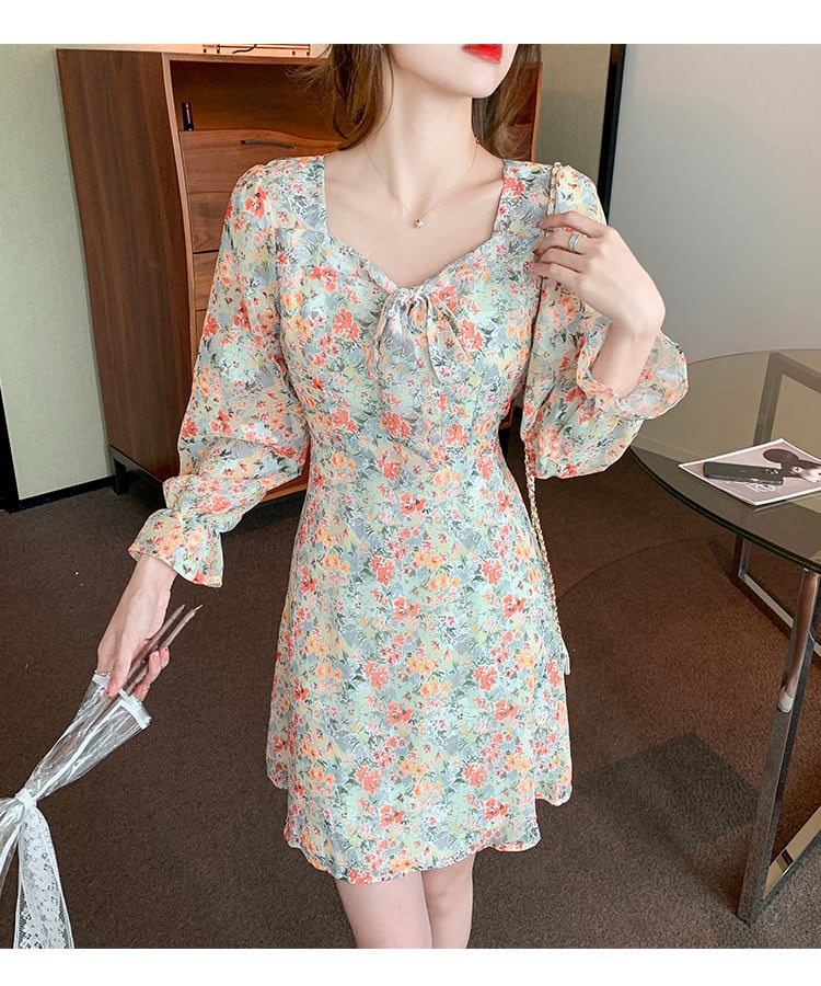 【dress】絶対欲しいスウィート花柄ワンピース着瘦せ　M17069
