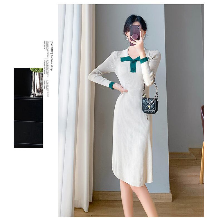 【dress】折り襟ニットワンピース　M18990