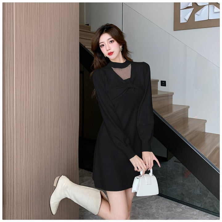 【dress】リボン付きニットワンピース　M18220