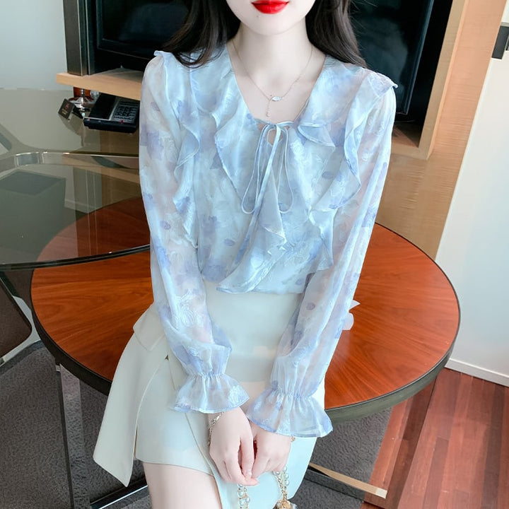 【tops】柔らかくて優しい印象花柄シャツトップスオシャレ　M16881